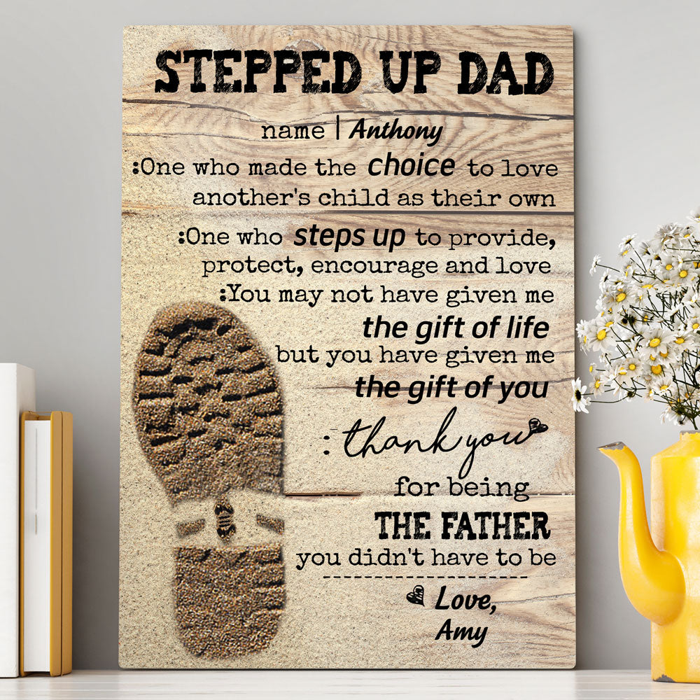 Stepped Up Dad Definition Bonus Dad Stepdad Personalized Canvas Personalized Gift For Him Happy Father's Day