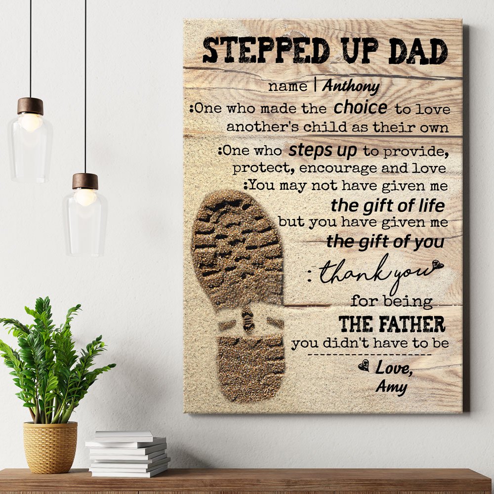 Stepped Up Dad Definition Bonus Dad Stepdad Personalized Canvas Personalized Gift For Him Happy Father's Day