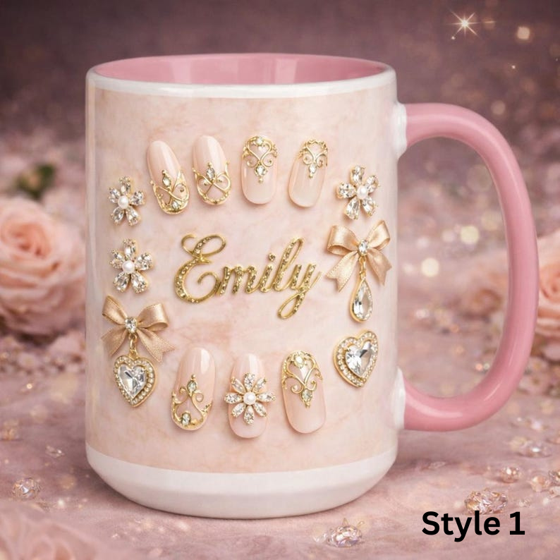 Luxury Nail Tech Mug Personalized Name, Nail Artist Gift, 3D Nail Art Coffee Mug, Manicurist Gift, Beauty Salon Mug