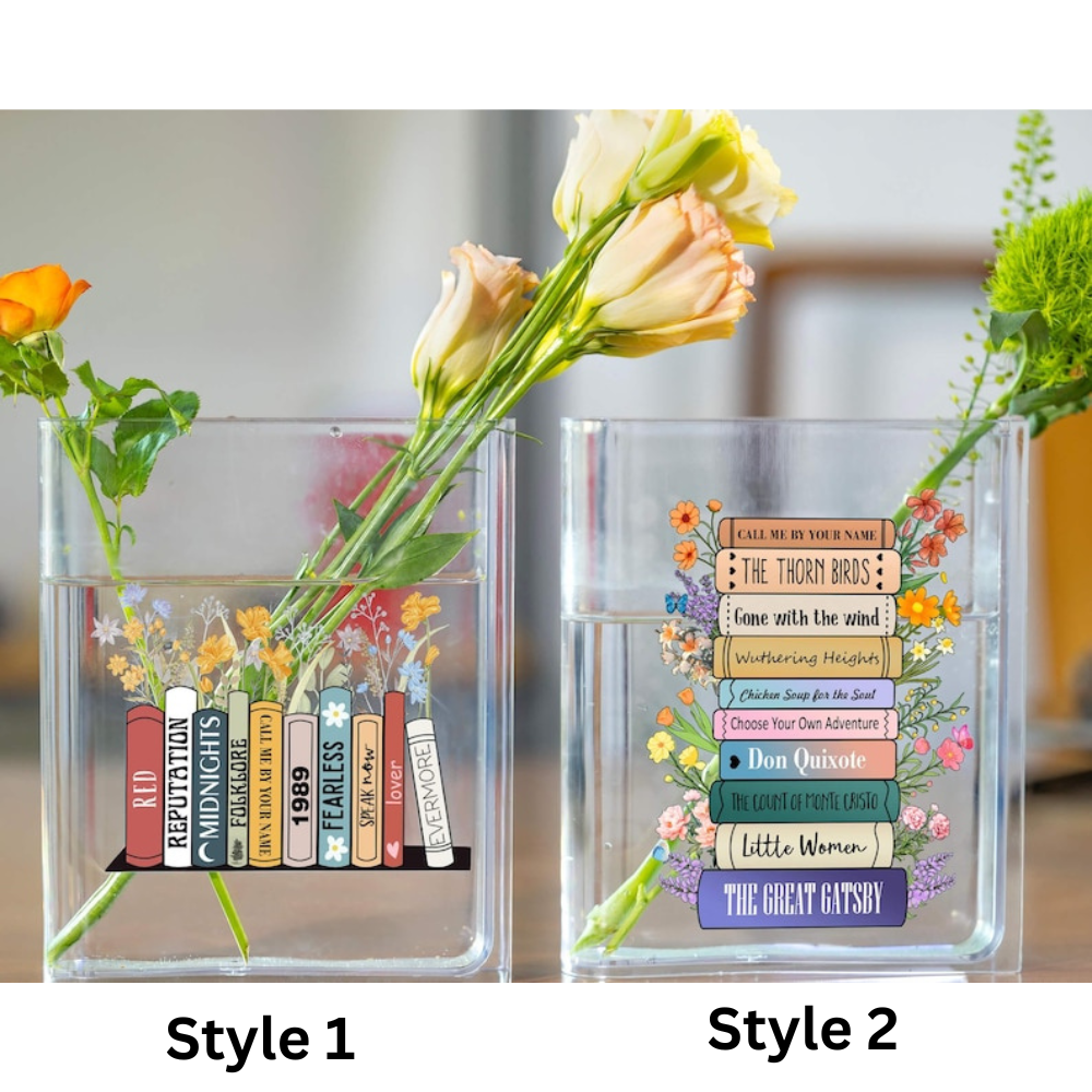 Personalized Eco-Friendly Acrylic Book Vase - Customizable with Your Favorite Book Titles, Unique Home Decor for Book Lovers