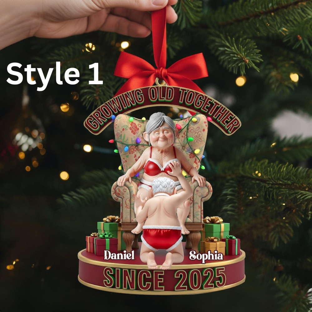 Personalized Frisky Old Couple Ornament, Funny X-Mas Gift for Husband and Wife, Custom Naughty Santa Decoration, Romantic Holiday Keepsake