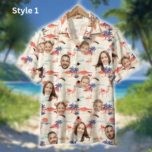 Personalized Family Members' Faces Summer Hawaiian Shirt, Custom Face Hawaiian Shirt, Button Up Shirt, Anniversary/Birthday/Vacation Gifts