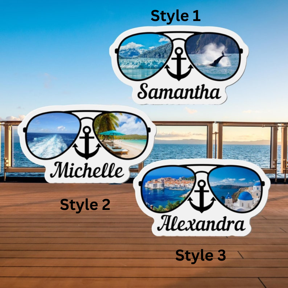Personalized Sunglasses Cruise Door Magnet, Cruise Name Sunglasses, Alaska, Caribbean, Mediterranean, Cruise Magnets, Cruise Door Decoration