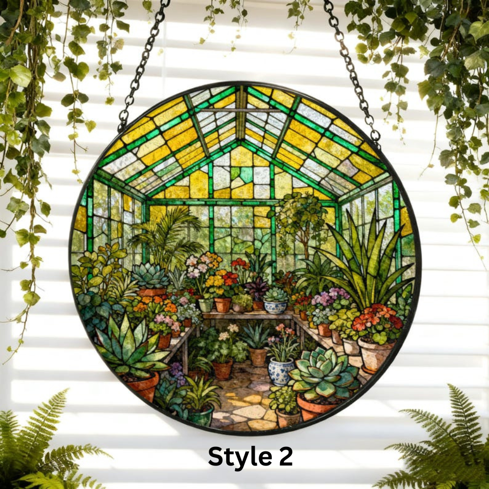 Suncatcher Stained Glass Greenhouse Garden Suncatcher Window Hanging Plant Lover Gift Ornament Mom Gift