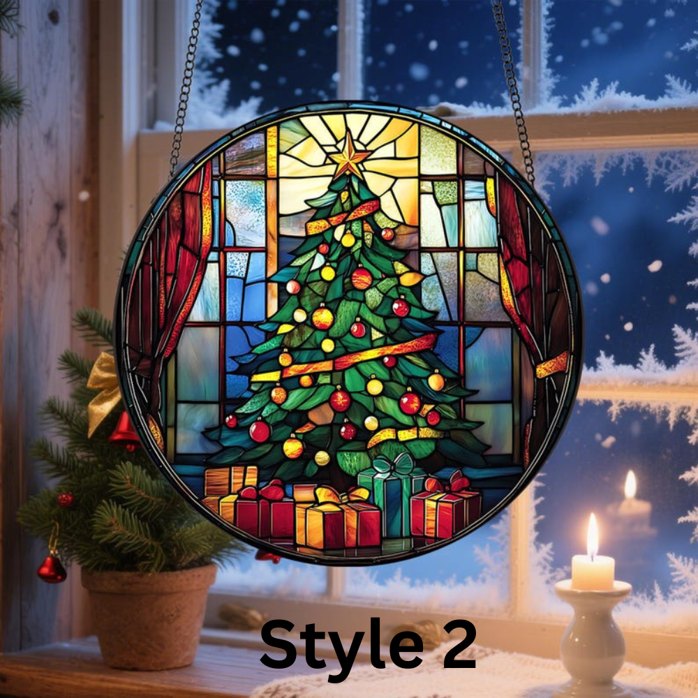 Christmas Trees Stained Glass, Suncatcher, Festive Stained Glass Christmas Tree Suncatcher, Holiday Decor, Gift For Family Window Hanging