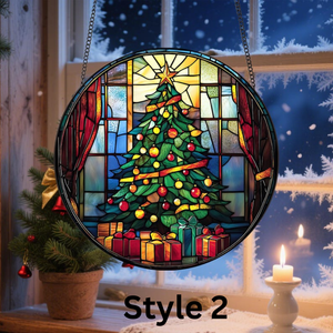Christmas Trees Stained Glass, Suncatcher, Festive Stained Glass Christmas Tree Suncatcher, Holiday Decor, Gift For Family Window Hanging