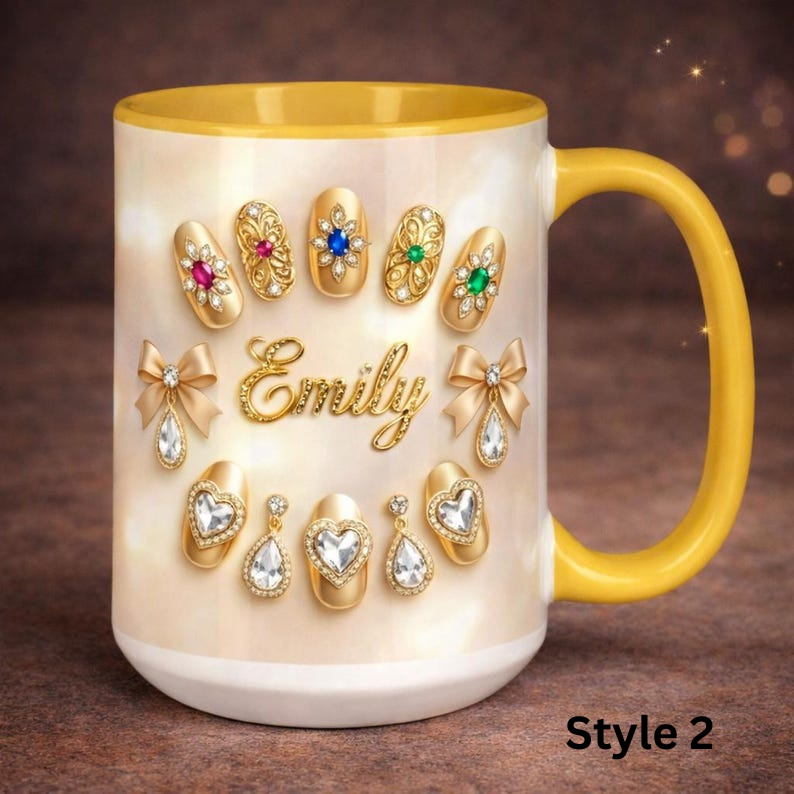 Luxury Nail Tech Mug Personalized Name, Nail Artist Gift, 3D Nail Art Coffee Mug, Manicurist Gift, Beauty Salon Mug