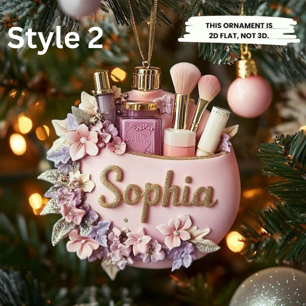 Personalized Makeup Christmas Ornament - Custom Beauty Brush Tree Decor With Name - Gift For Makeup Lovers