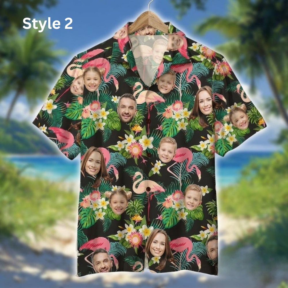 Personalized Family Members' Faces Summer Hawaiian Shirt, Custom Face Hawaiian Shirt, Button Up Shirt, Anniversary/Birthday/Vacation Gifts
