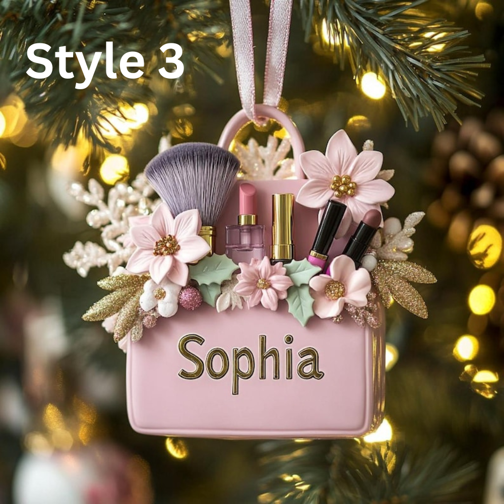 Personalized Makeup Christmas Ornament - Custom Beauty Brush Tree Decor With Name - Gift For Makeup Lovers