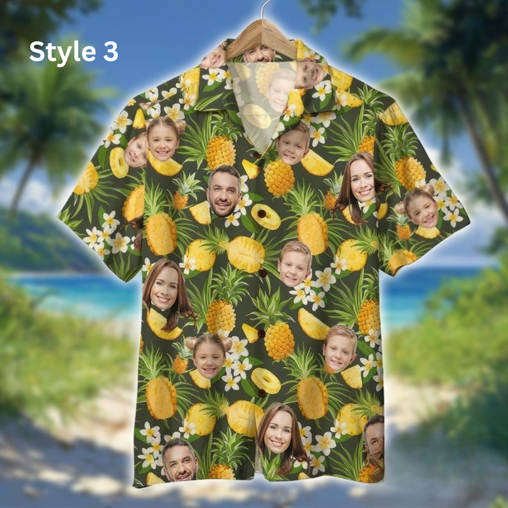 Personalized Family Members' Faces Summer Hawaiian Shirt, Custom Face Hawaiian Shirt, Button Up Shirt, Anniversary/Birthday/Vacation Gifts