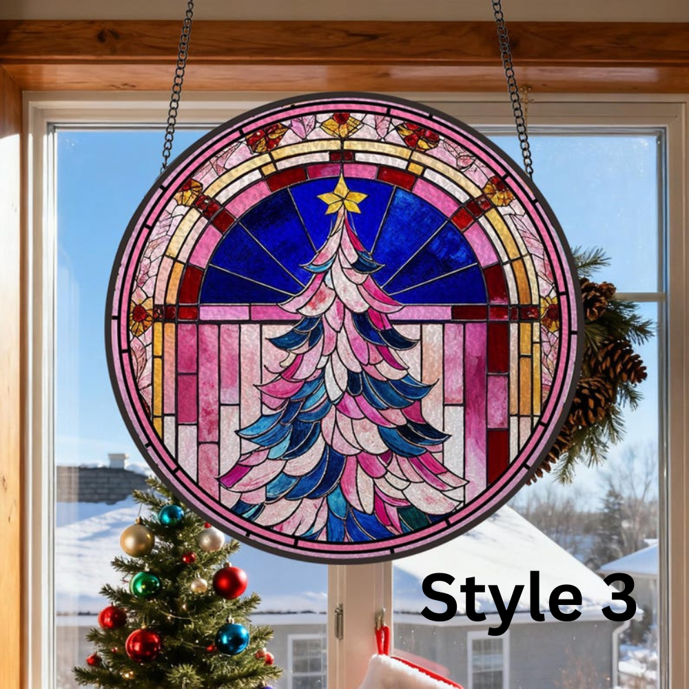 Christmas Trees Stained Glass, Suncatcher, Festive Stained Glass Christmas Tree Suncatcher, Holiday Decor, Gift For Family Window Hanging