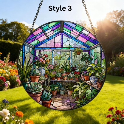 Suncatcher Stained Glass Greenhouse Garden Suncatcher Window Hanging Plant Lover Gift Ornament Mom Gift