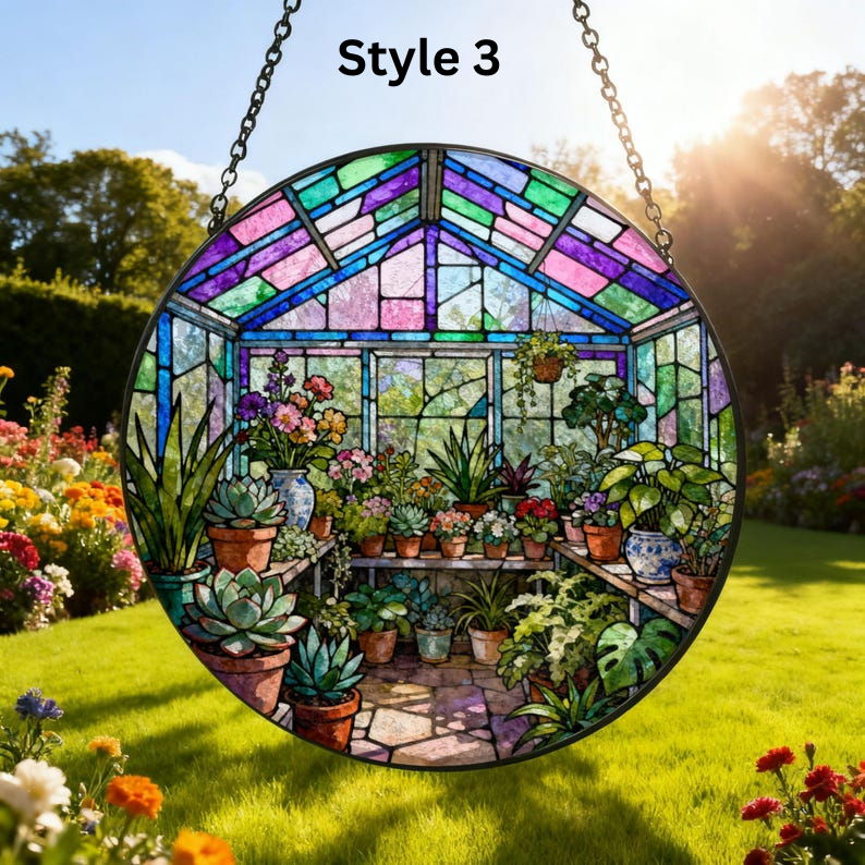 Suncatcher Stained Glass Greenhouse Garden Suncatcher Window Hanging Plant Lover Gift Ornament Mom Gift