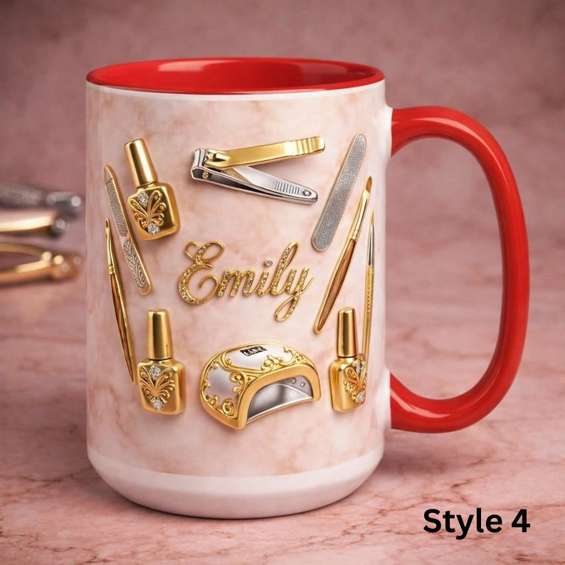 Luxury Nail Tech Mug Personalized Name, Nail Artist Gift, 3D Nail Art Coffee Mug, Manicurist Gift, Beauty Salon Mug