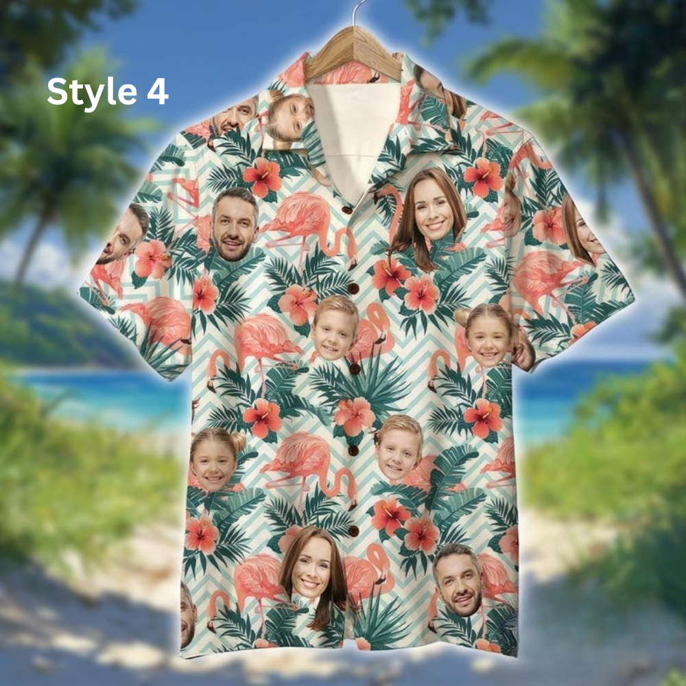 Personalized Family Members' Faces Summer Hawaiian Shirt, Custom Face Hawaiian Shirt, Button Up Shirt, Anniversary/Birthday/Vacation Gifts