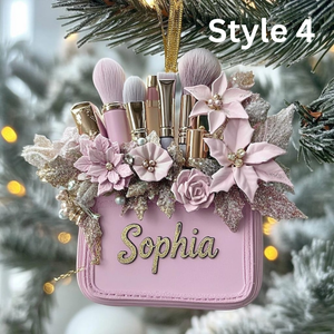 Personalized Makeup Christmas Ornament - Custom Beauty Brush Tree Decor With Name - Gift For Makeup Lovers