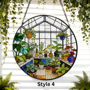 Suncatcher Stained Glass Greenhouse Garden Suncatcher Window Hanging Plant Lover Gift Ornament Mom Gift