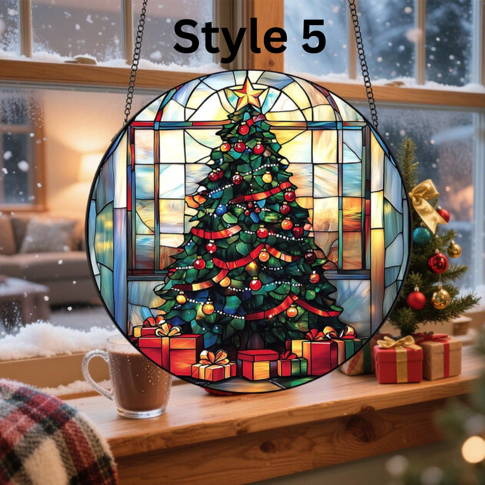 Christmas Trees Stained Glass, Suncatcher, Festive Stained Glass Christmas Tree Suncatcher, Holiday Decor, Gift For Family Window Hanging
