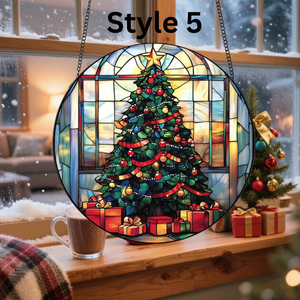 Christmas Trees Stained Glass, Suncatcher, Festive Stained Glass Christmas Tree Suncatcher, Holiday Decor, Gift For Family Window Hanging