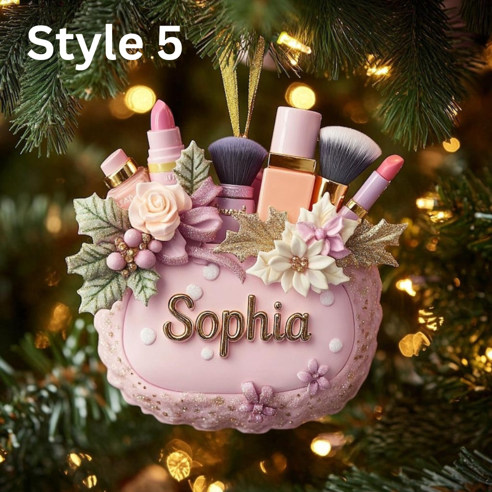 Personalized Makeup Christmas Ornament - Custom Beauty Brush Tree Decor With Name - Gift For Makeup Lovers