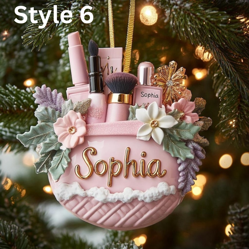 Personalized Makeup Christmas Ornament - Custom Beauty Brush Tree Decor With Name - Gift For Makeup Lovers