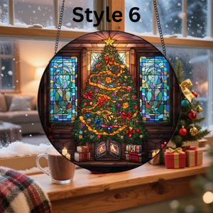 Christmas Trees Stained Glass, Suncatcher, Festive Stained Glass Christmas Tree Suncatcher, Holiday Decor, Gift For Family Window Hanging