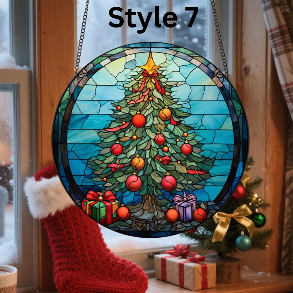 Christmas Trees Stained Glass, Suncatcher, Festive Stained Glass Christmas Tree Suncatcher, Holiday Decor, Gift For Family Window Hanging