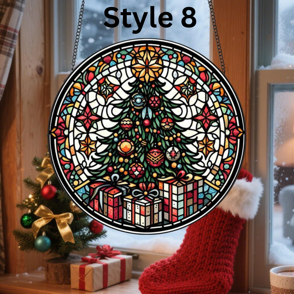 Christmas Trees Stained Glass, Suncatcher, Festive Stained Glass Christmas Tree Suncatcher, Holiday Decor, Gift For Family Window Hanging