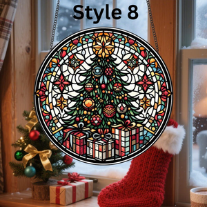 Christmas Trees Stained Glass, Suncatcher, Festive Stained Glass Christmas Tree Suncatcher, Holiday Decor, Gift For Family Window Hanging