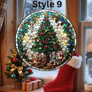 Christmas Trees Stained Glass, Suncatcher, Festive Stained Glass Christmas Tree Suncatcher, Holiday Decor, Gift For Family Window Hanging