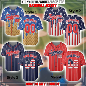 Personalized USA Baseball Jersey, Custom 4th of July Independence Day Patriotic Shirt with Name & Number, Red White Blue Striped Jersey