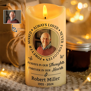 Custom Photo Memorial Always Loved Never Forgotten - Personalized Flameless LED Candle