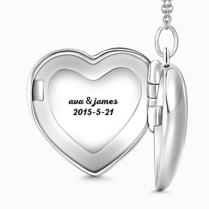 Embossed Heart Photo Locket Necklace with Engraving Platinum Plated Wedding Gift Couple Gift Valentine Day Gift For Girlfriend, Wife Fiancee