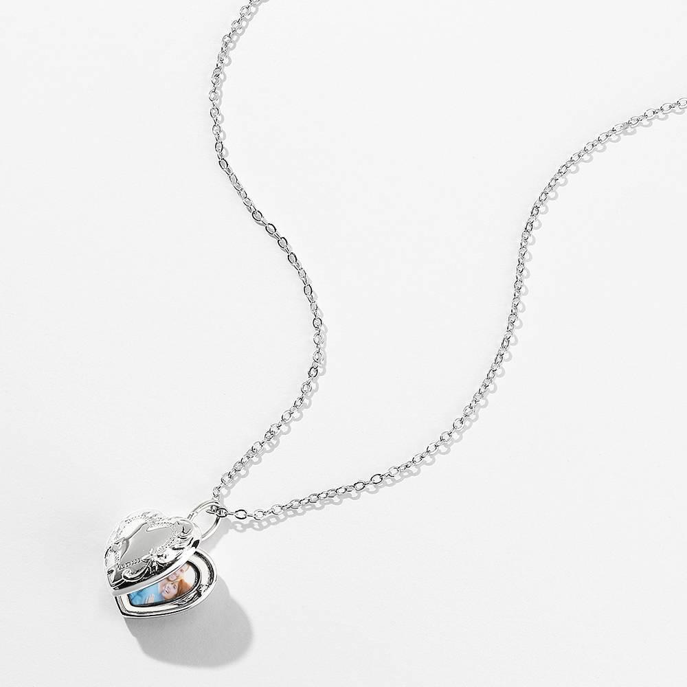 Embossed Heart Photo Locket Necklace with Engraving Platinum Plated Wedding Gift Couple Gift Valentine Day Gift For Girlfriend, Wife Fiancee