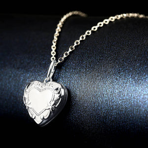 Embossed Heart Photo Locket Necklace with Engraving Platinum Plated Wedding Gift Couple Gift Valentine Day Gift For Girlfriend, Wife Fiancee