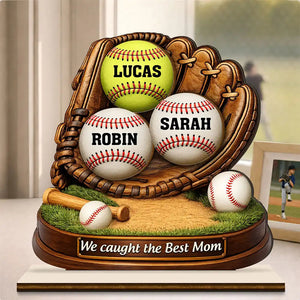 We Caught The Best Dad Mom - Personalized Baseball Wooden Plaque