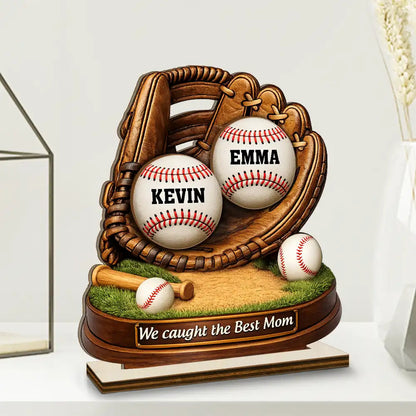 We Caught The Best Dad Mom - Personalized Baseball Wooden Plaque