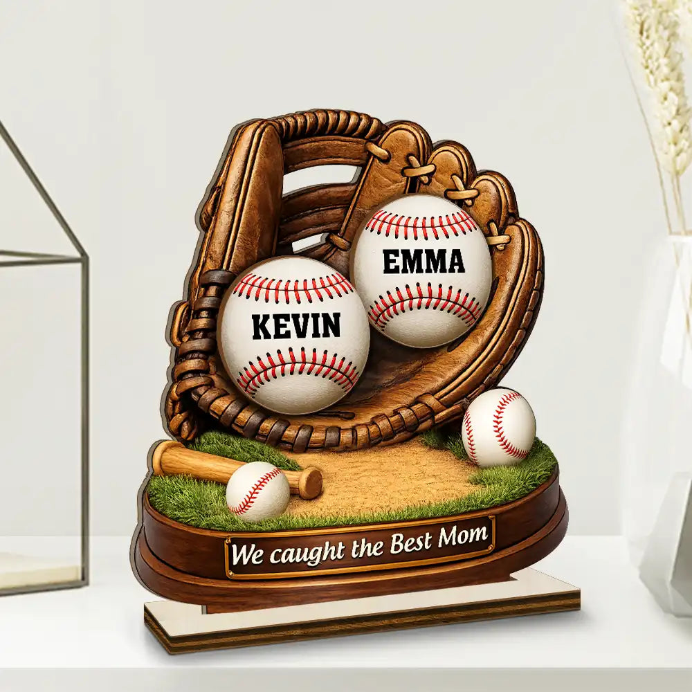 We Caught The Best Dad Mom - Personalized Baseball Wooden Plaque