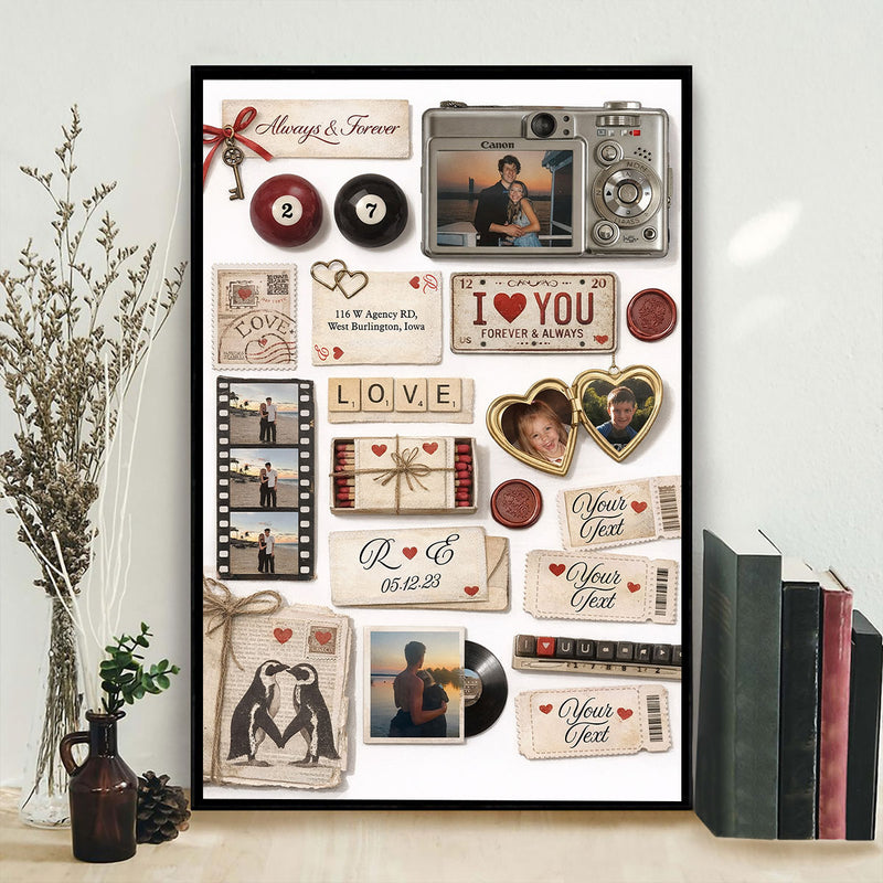 Custom Couple Matchbook Romantic Love Collage - Personalized Poster Canvas - Sentimental Gift for him, for her