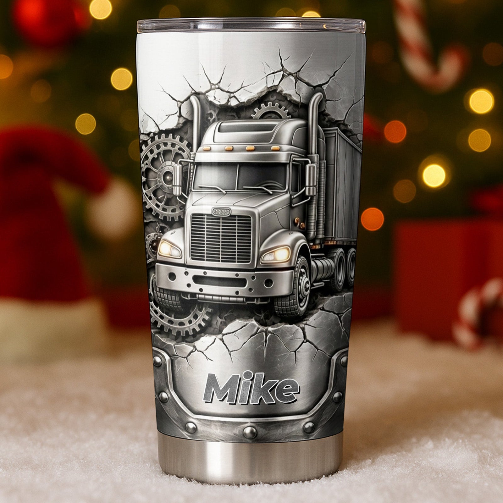 Rugged Truck With Gears, Personalized Tumbler, Gift For Truck Drivers