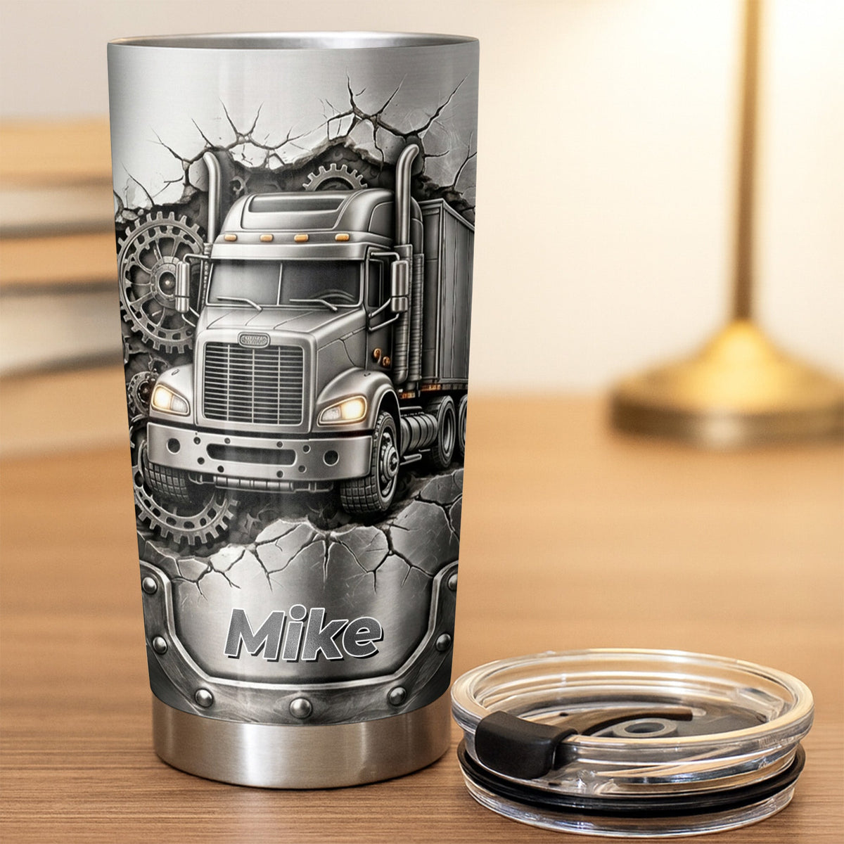 Rugged Truck With Gears, Personalized Tumbler, Gift For Truck Drivers