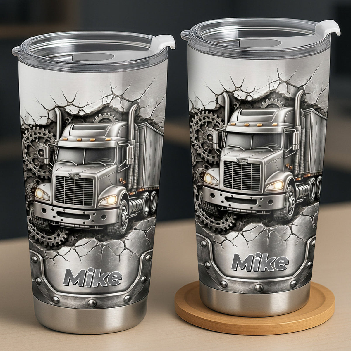 Rugged Truck With Gears, Personalized Tumbler, Gift For Truck Drivers