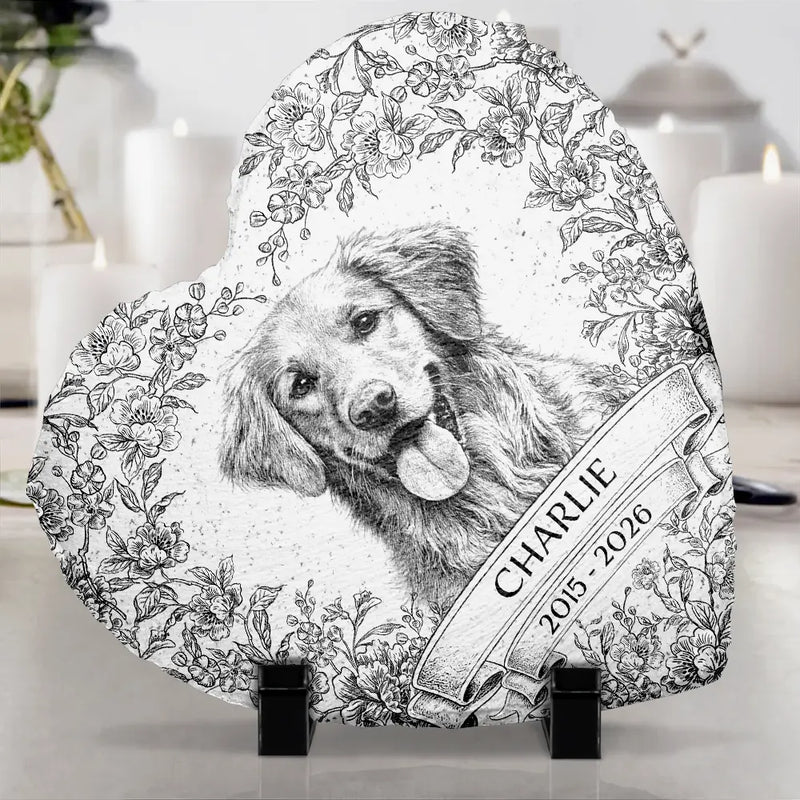 Custom Photo Pencil Sketch Forever Loved Dog Cat Portrait - Personalized Heart Memorial Garden Stone TS1040-CLA2518-Mk3.jpg