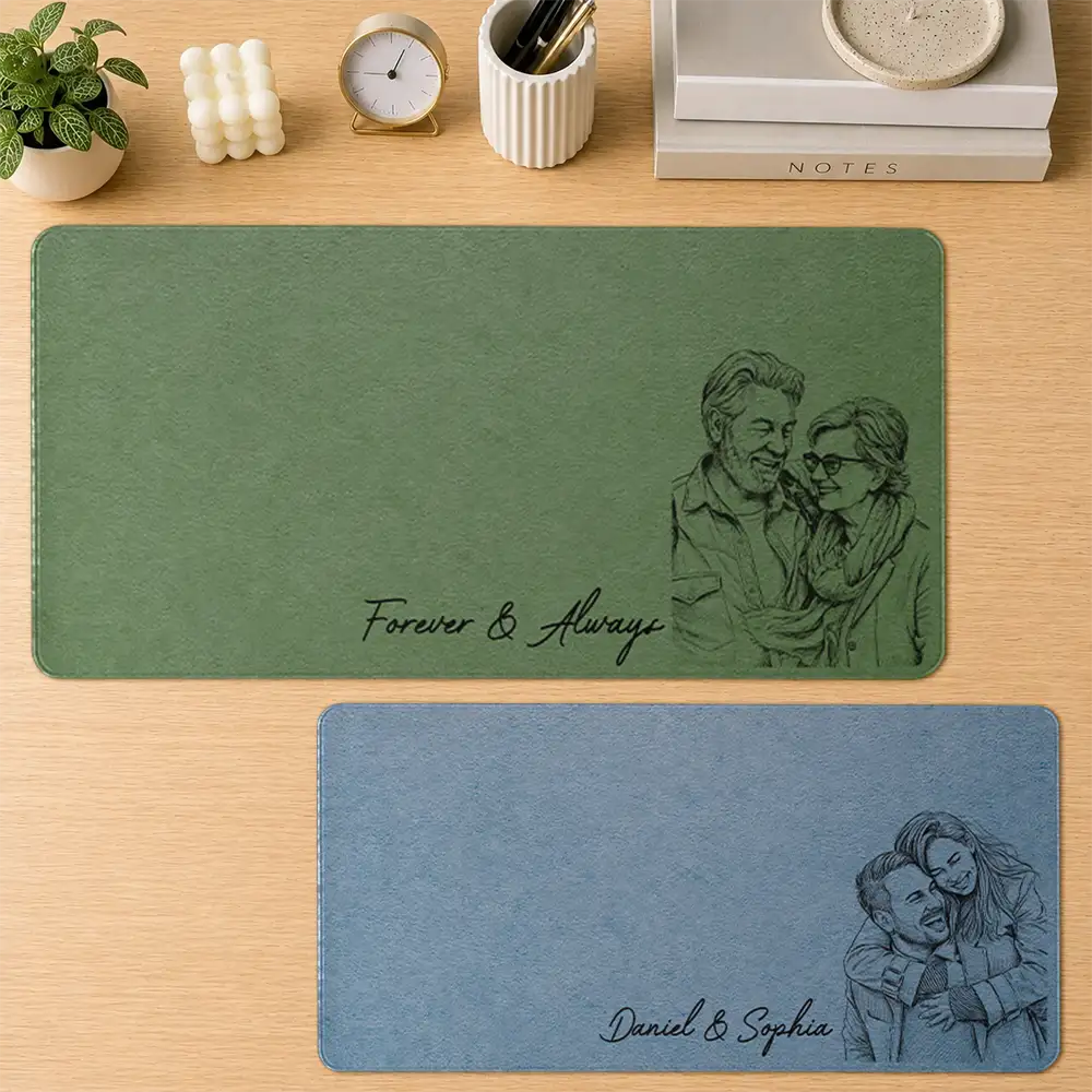 You & Me We Got This Till Our Last Breath - Personalized Pencil Sketch Leather Desk Mat