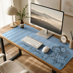 You & Me We Got This Till Our Last Breath - Personalized Pencil Sketch Leather Desk Mat