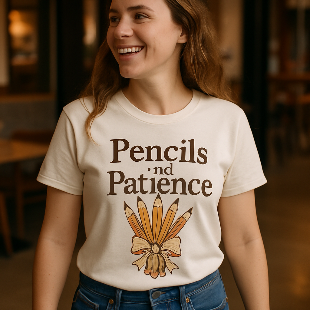 Pencils and Patience Teacher Life T-Shirt – Cute Pencil Bundle Bow Design, Back to School Gift, Teaching Appreciation Shirt Teacher%20Life%20prompt%2013%20lifestyle%20mockup.png