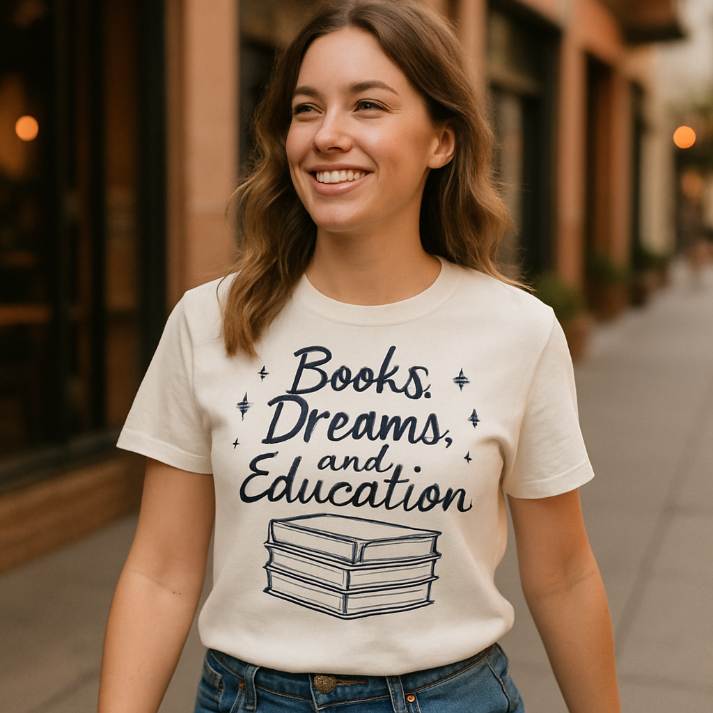Books Dreams and Education Teacher Shirt – Cute Teacher Life T-Shirt with Books Graphic, Gift for Educators, Classroom Style Tee Teacher%20Life%20prompt%2014%20lifestyle%20mockup.png
