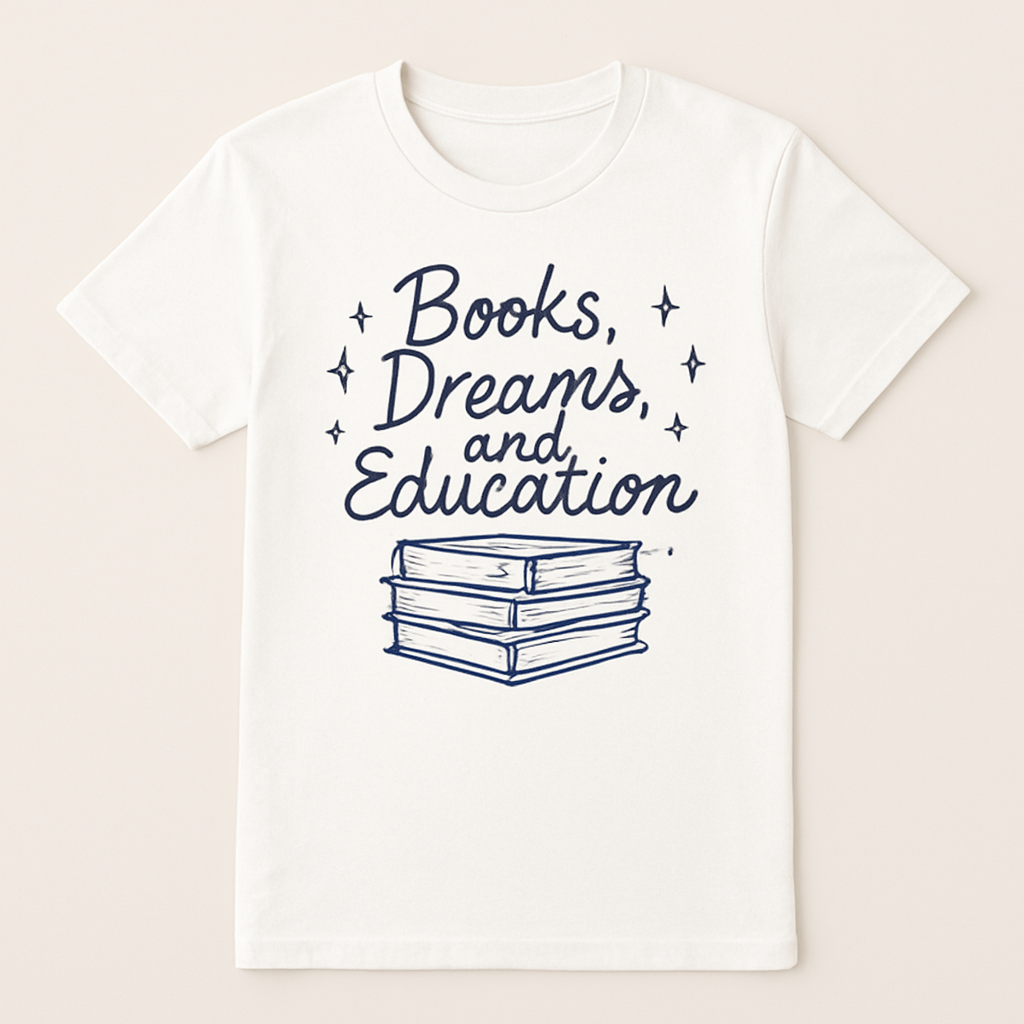 Books Dreams and Education Teacher Shirt – Cute Teacher Life T-Shirt with Books Graphic, Gift for Educators, Classroom Style Tee Teacher%20Life%20prompt%2014%20studio%20mockup.png