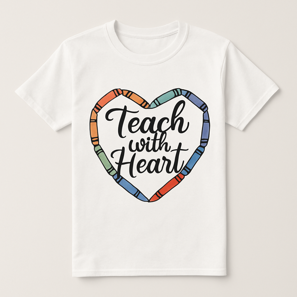 Teach With Heart Teacher Life T-Shirt – Cute Crayon Heart Design, Gift for Educators, School Appreciation, Colorful Teacher Shirt Teacher%20Life%20prompt%2016%20studio%20mockup.png
